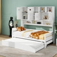 thumbnail image 1 of BEBPILOO Twin Size Wooden Daybed With Twin Size Trundle, and All-in-One Cabinet and Shelf, White, 1 of 12