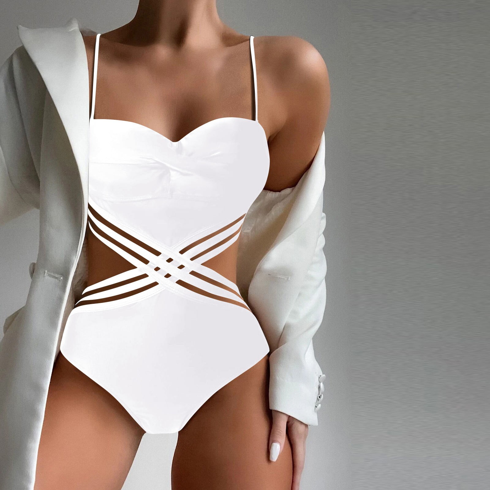 BEBUTTON One Piece Swimsuits for Women Hollow Solid Swimwear Cutout