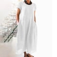thumbnail image 1 of BEBUTTON Womens Summer Casual Loose Solid Linen Dresses Plus Size Round Neck Short Sleeve Maxi Dresses with Pocket White 5XL, 1 of 5