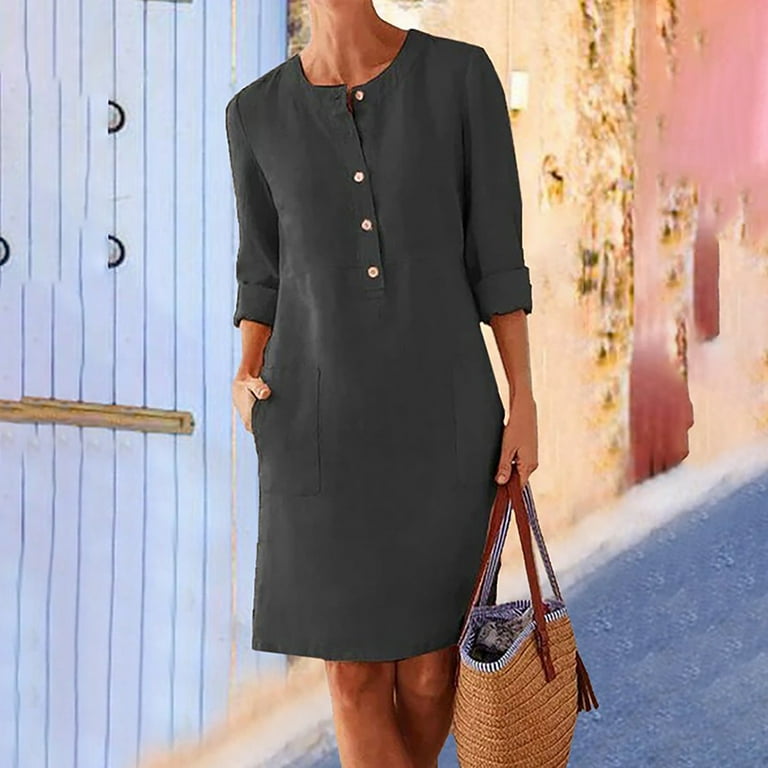Casual Solid O Neck Shirt Dress Dresses Casual Solid O Neck Shirt Dress Dresses