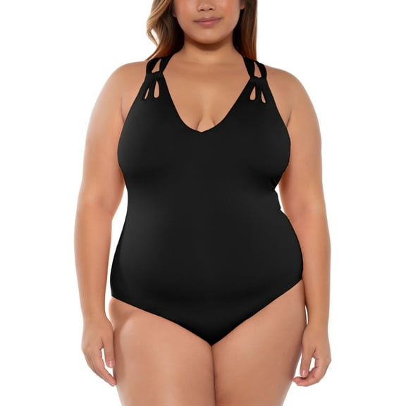 BECCA ETC Womens Trendy Plus Size Color-Code Tear-Drop One-Piece Swimsuit