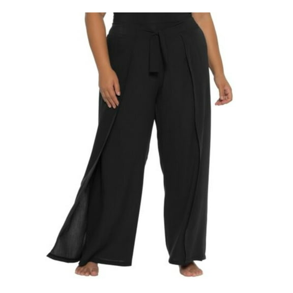 BECCA Women's Black Printed Split Leg Pants Textured Etc Swimsuit Cover Up 0X