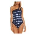 thumbnail image 1 of BECCA Women's Navy Tie Dye Stretch Split Shoulder Strap Moderate Coverage Textured Bandeau One Piece Swimsuit S, 1 of 2