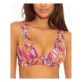 thumbnail image 1 of BECCA Women's Pink Printed Stretch Removable Cups Tie Deep V Neck Shirred Psychedelica Swimsuit Top M, 1 of 2
