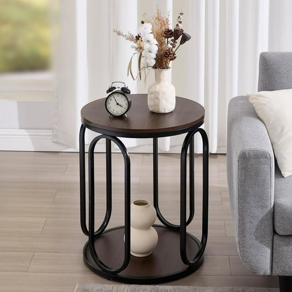BECHAEO Small Side Table 19.7", 2-Tier Round Bedside Table with Storage, Wood  Design End Tables for Living Room, Bedroom, Office, Bathroom, Dark Coffee