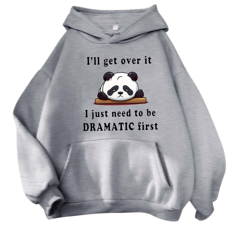 BECLOTH Ladies Cute Letter Panda Print Hooded Sweatshirt With Drawstring Pocket Grey S Walmart