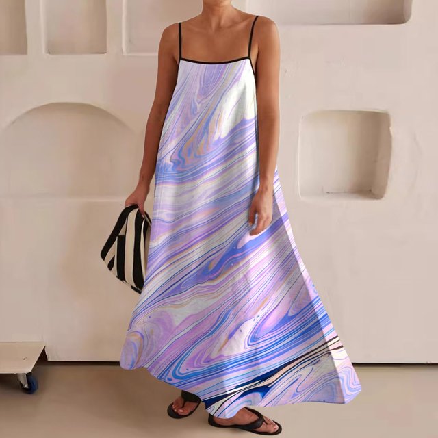 BECLOTH Ladies Tie Dye Maxi Dress Fashion Casual Elegant Low Cut