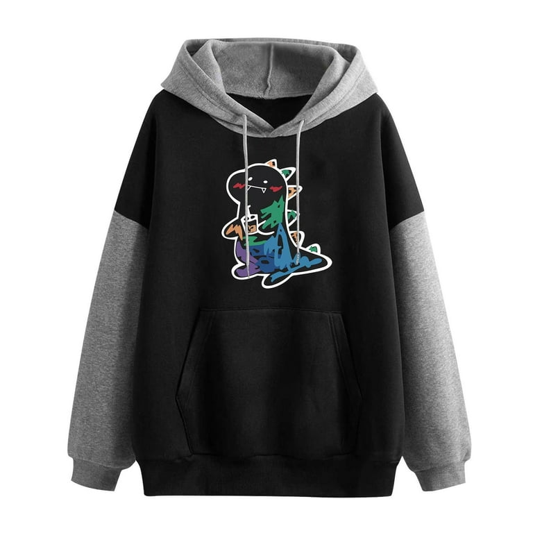 BECLOTH Women Cute Hoodie Colorblock Long Sleeve Kawaii Cartoon Print Drawstring Sweatshirt Top Sweatshirt Walmart