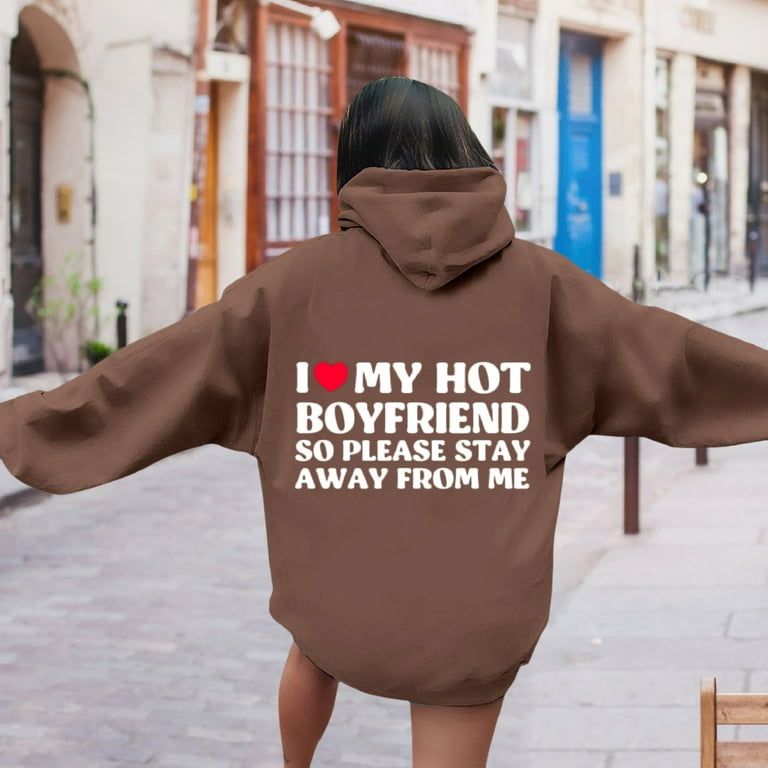BECLOTH Women Long Sleeve Letter Graphic Printed Hoodie Pullover Sweatshirts Drawstring Sweatshirts Top Blouse Coffee XL Walmart