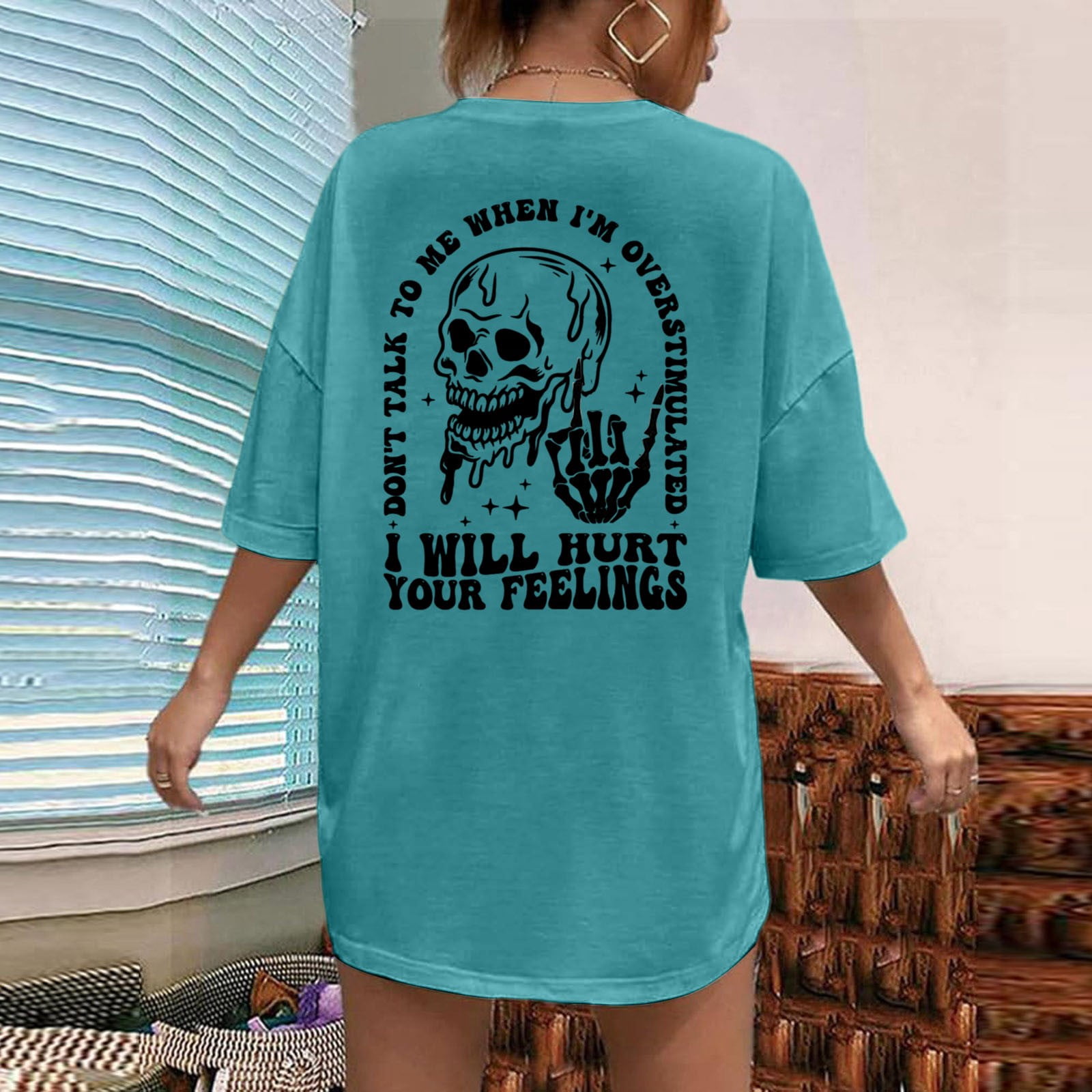 BECLOTH Womens Summer Tops Streetwear Graphic Round Neck Drop Shoulder