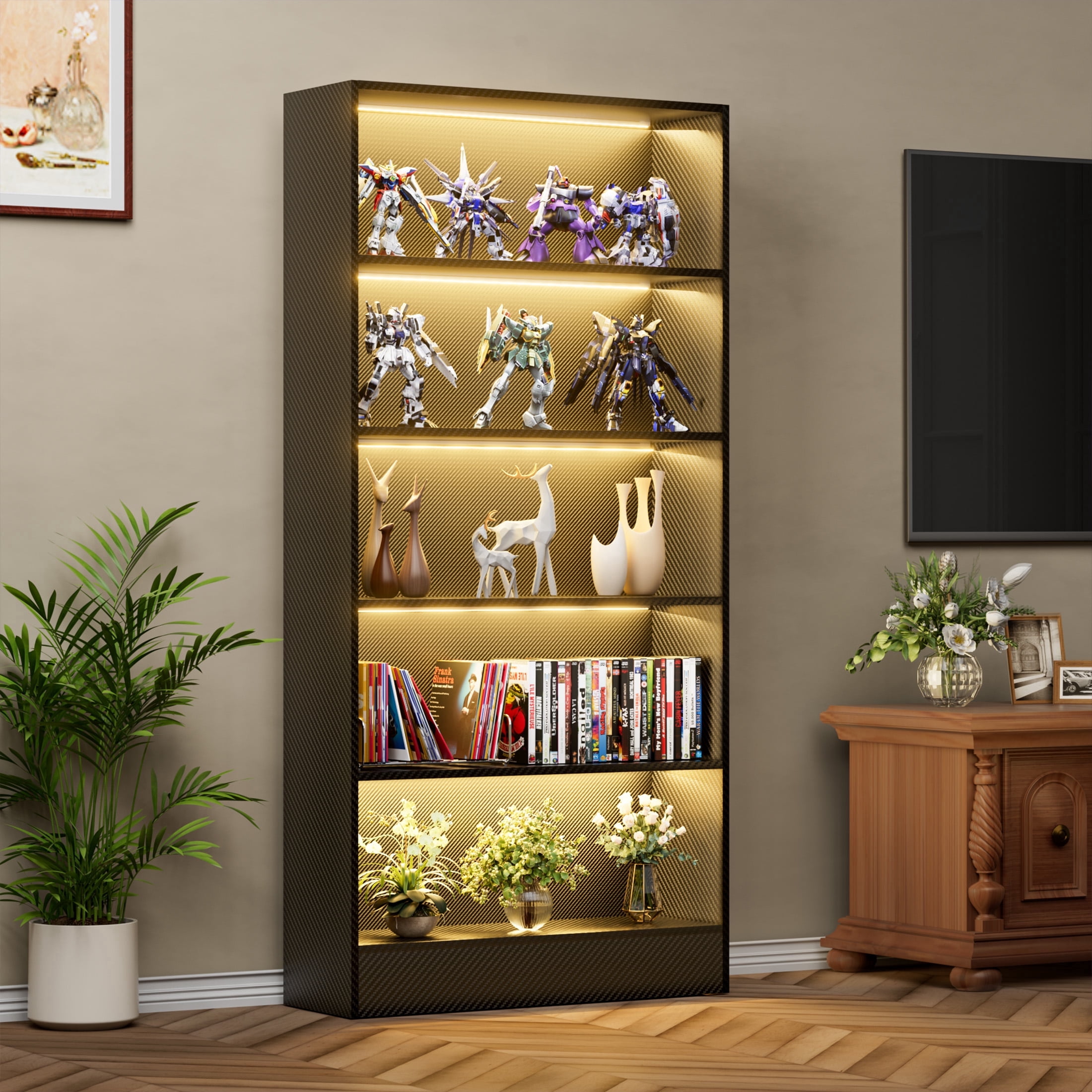 BECOKOME Large Bookshelf with LED Lights, 65