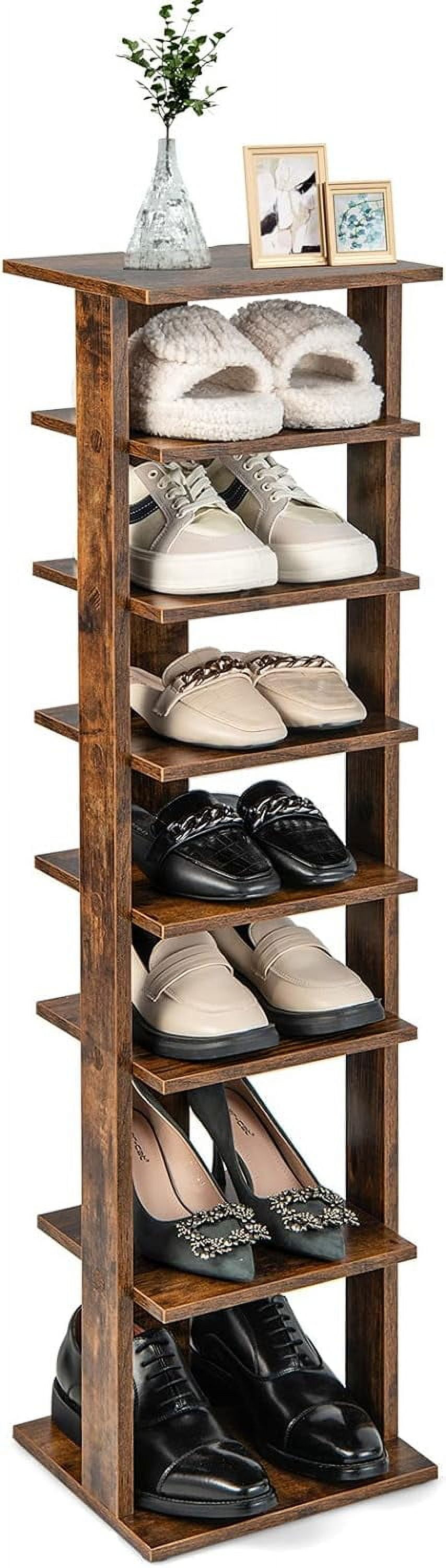 BECOMFORT 7 Tier Vertical Shoe Rack, Wooden & Freestanding Narrow Slim ...