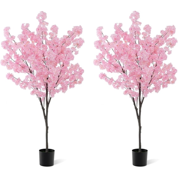 BECOMFORT Artificial Cherry Blossom Tree - 6.5FT Tall Fake Pink Cherry Plant, 900 Flowers, Simulated Trunk, Cement-Filled Pot, Indoor Blooming Potted Floor Plant for Home Office Wedding Party (2)