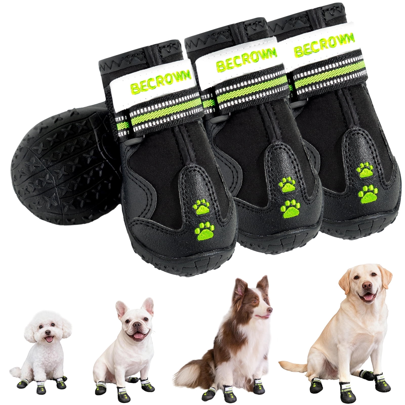 BECROWM Waterproof Dog Boots-Anti-Slip Dog Shoes with Paw Embroidery ...