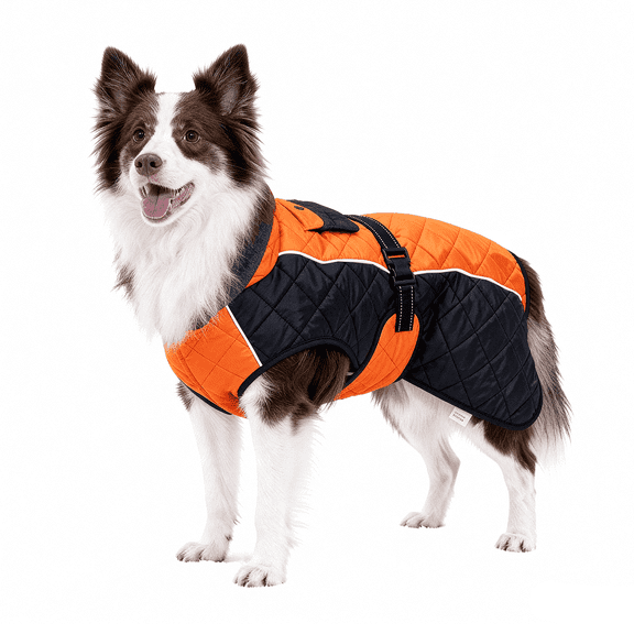 BECROWM Dog Coat Dog Winter Coat Fleece Lined,Water-Resistant,Convertible Collar,Back Reflective Strip&Easy to Wear for Outdoor Walking Dog-Jacket(Orange, Medium)