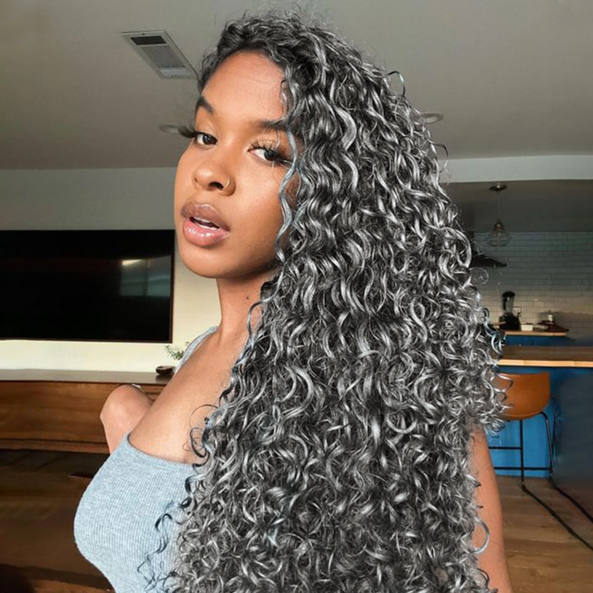 BECUS Crochet Hair 18 Inch Gray Crochet Hair Deep Wave Crochet Hair Extensions (3Packs)