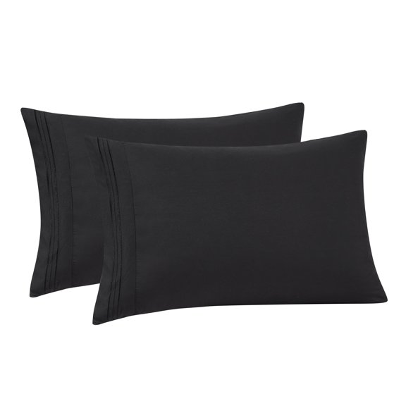 Pillowcases 2 Pack King Embroidered Super Soft Brushed Microfiber Solid - Black