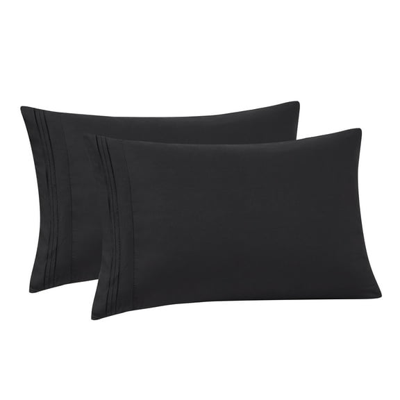 Pillowcases 2 Pack Standard/Queen Embroidered Super Soft Brushed Microfiber Solid - Black