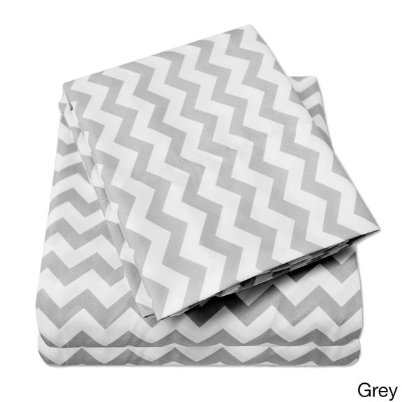 BED BATH N MORE Incredibly Soft 4-Piece Chevron Bed Sheet Set Grey Queen Printed, Sheet Set, Wrinkle Resistant