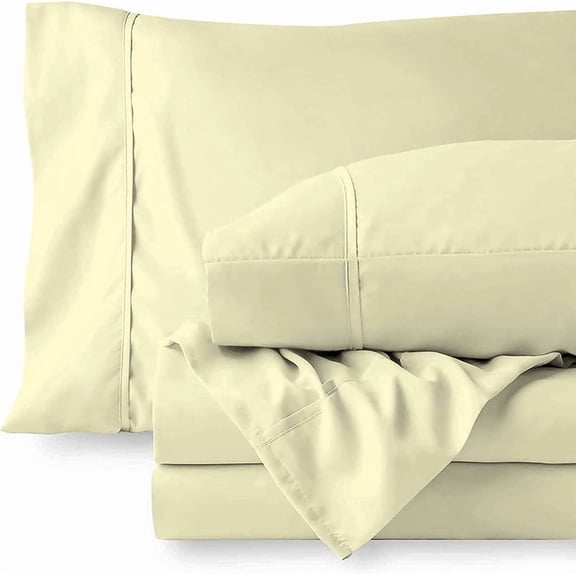 BEDDING BEGS- 4 PCS Sheet Set-100% Microfiber, 18" Deep Pocket Fully Elastic-Ivory Solid, Twin Size