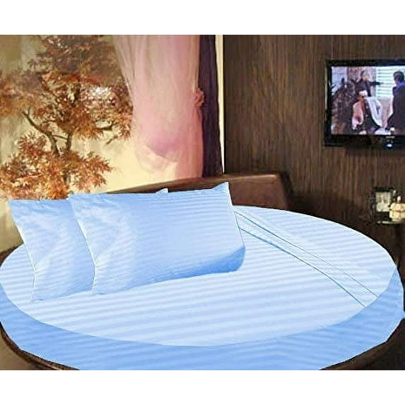 BEDDING BEGS - 4 Piece Cotton Round Bedsheet 100% Egyptian Cotton, 12" Deep Pocket,80" Diameter, 400 TC, Round Sheet Set, Super Soft, Luxury and Easy Care -Pink Stripe, Twin XL Size