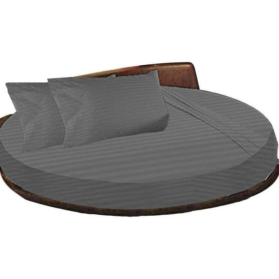 BEDDING BEGS : 4 Piece Round Bedsheet 100% Egyptian Cotton, 12" Deep Pocket,84" Diameter, 400 Thread Count, Super Soft, Luxury and Easy Care -Light Grey Stripe, Twin Size