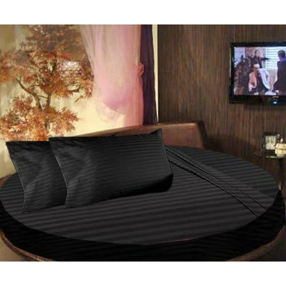 BEDDING BEGS : 4 Piece Round Bedsheet 100% Egyptian Cotton, 12" Deep Pocket,88" Diameter, 400 Thread Count, Super Soft, Luxury and Easy Care -Dark Gray Stripe, Twin Size