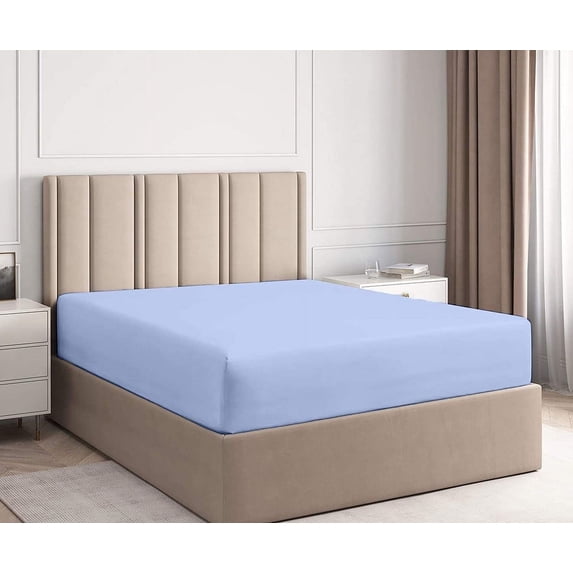 BEDDING BEGS-450 TC, 1 PC Fully Elastic Fitted Sheet, 18" Deep Pocket, 100% Eyptian Cotton-Light Blue Solid, King Size