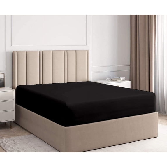 BEDDING BEGS-450 TC, 1 PC Fully Elastic Fitted Sheet, 22" Deep Pocket, 100% Eyptian Cotton-Black Solid, Cal-King Size