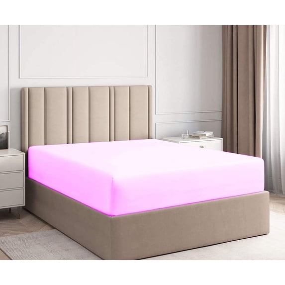 BEDDING BEGS-450 TC, 1 PC Fully Elastic Fitted Sheet, 22" Deep Pocket, 100% Eyptian Cotton-Pink Solid, Cal-King Size
