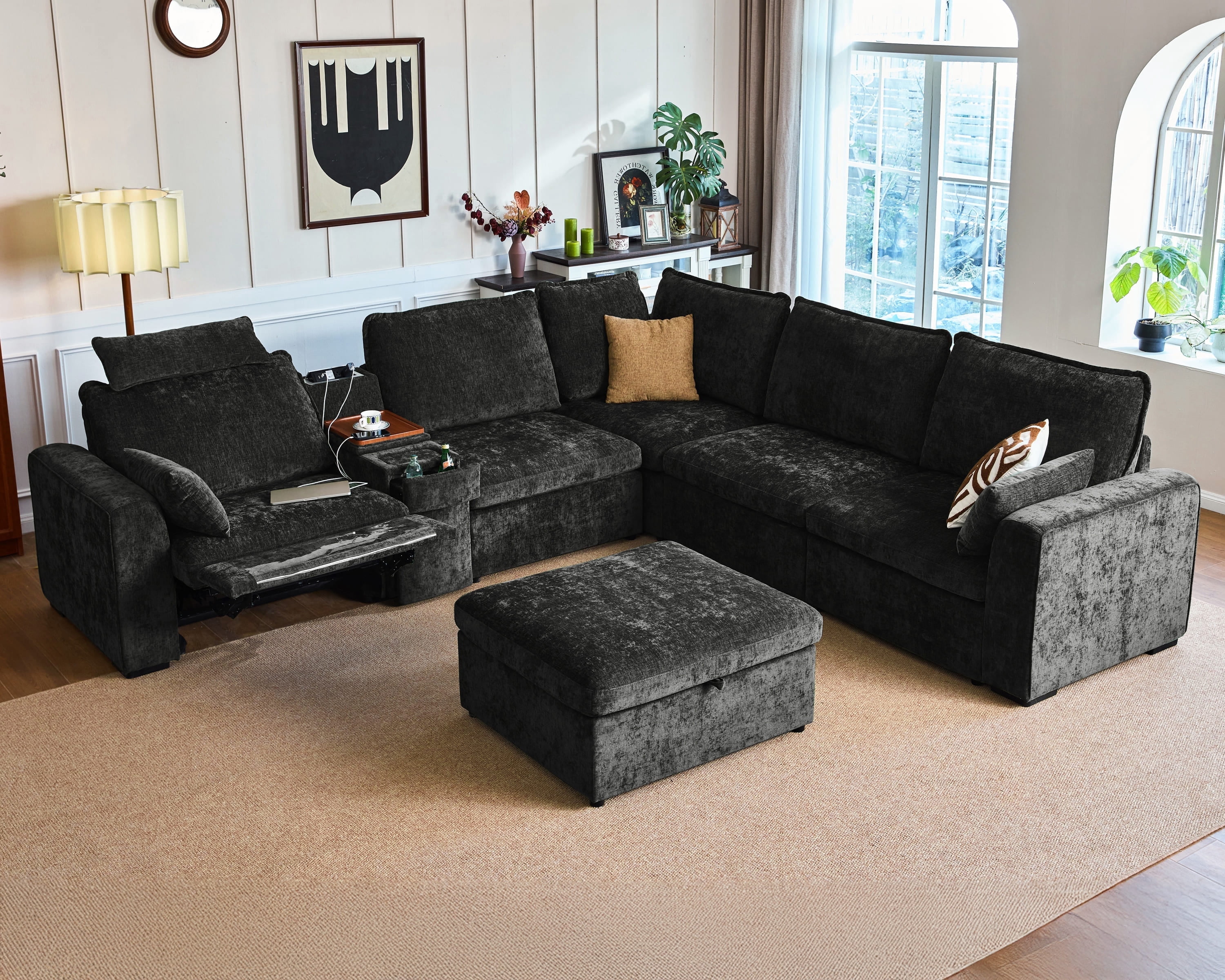 BEDEEP 133.9'' Power Recliner Sofa with Headrest Console, Modular Cloud ...