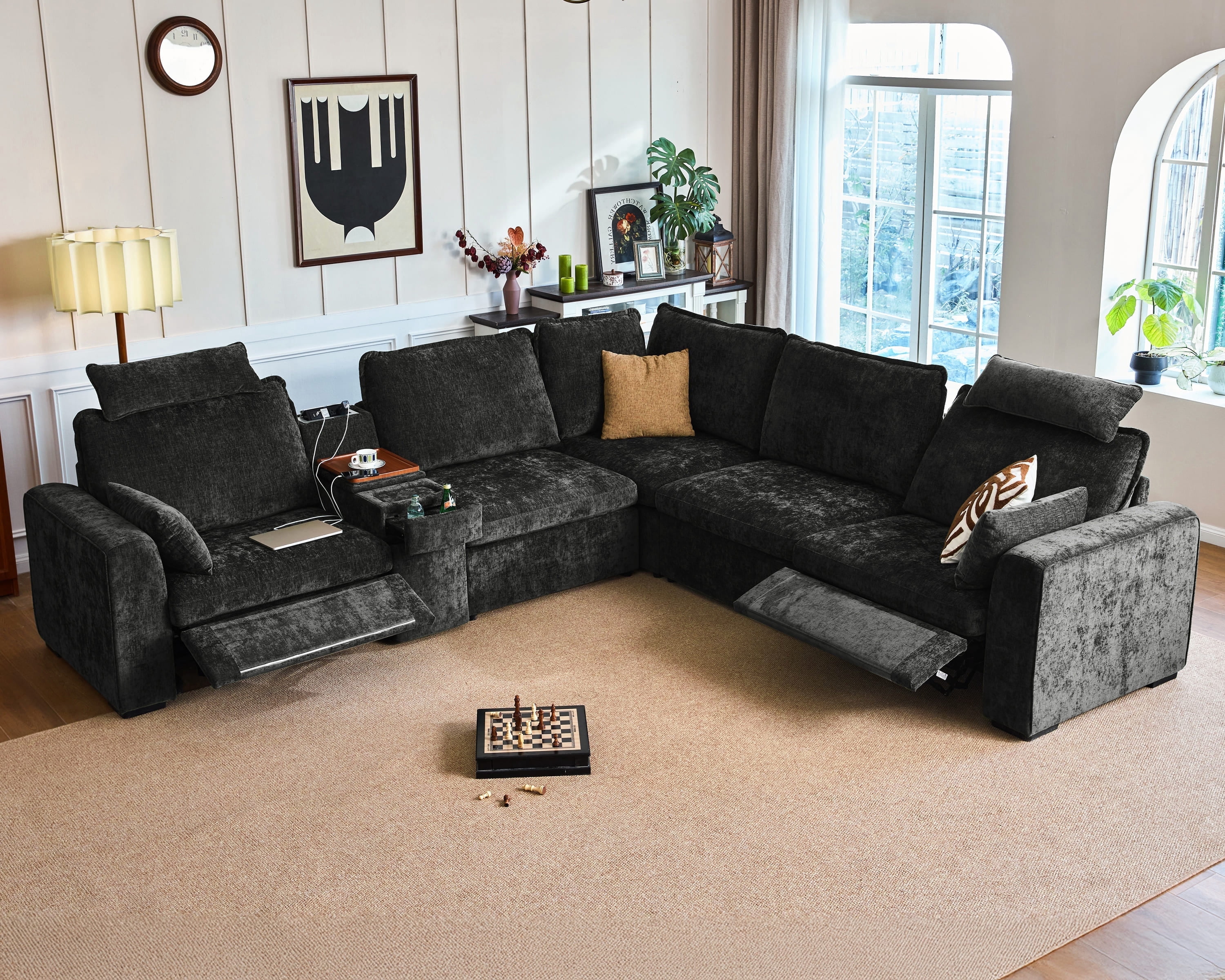 BEDEEP 134'' Power Recliner Sofa with Headrest Console, Modular Cloud ...