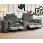 BEDEEP 103 Power Reclining Loveseat Sofa with Console, Chenille 2-Seater Recliner Sofa with Wireless Charger, USB, Cup Holder, Headrest, Drawer for Living Room RV, Gray
