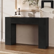 BEDEEP 43" Fluted Console Table with Hidden Storage, 12" Deep Narrow Sofa Table Behind Couch, Modern Wood Entry Table with Adjustable Shelves for Living Room, Hallway, Black