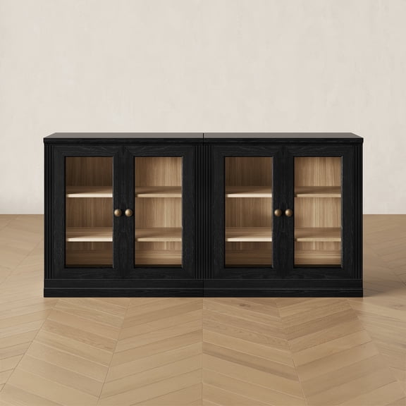 BEDEEP 63" Storage Cabinet Set of 2 with Acrylic Doors & Shelves, Modular Fluted Sideboard Buffet Cabinet, Coffee Bar Kitchen Pantry, Modern Media Console Cabinet for Living Room, Bedroom, Black