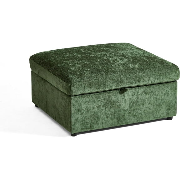 BEDEEP Movable Storage Ottoman for Modular Sectional Sofa, Chenille Ottoman with Storage for Living Room, Green