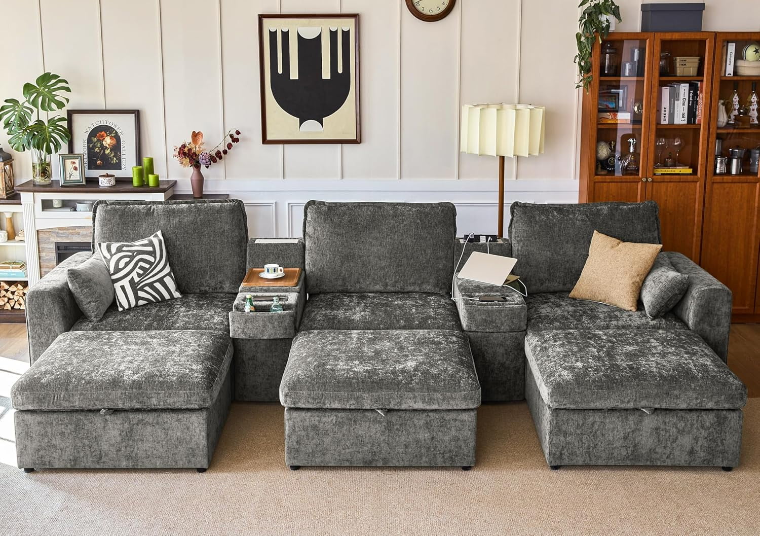 BEDEEP Chenille Oversized Modular Home Theater Sofa Bed Cloud