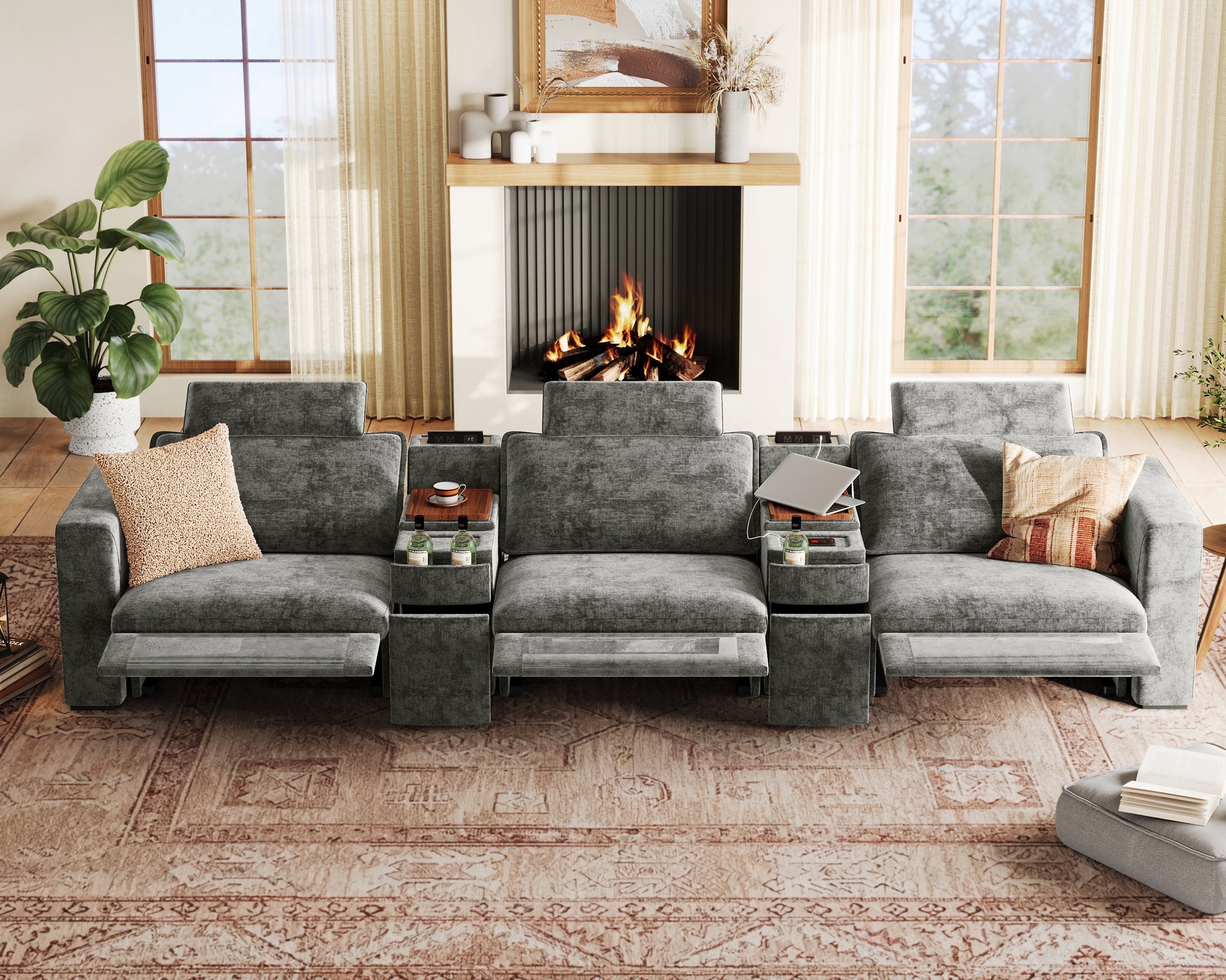 BEDEEP 152.4'' Power Recliner Sofa with Headrest Console, Modular Cloud ...