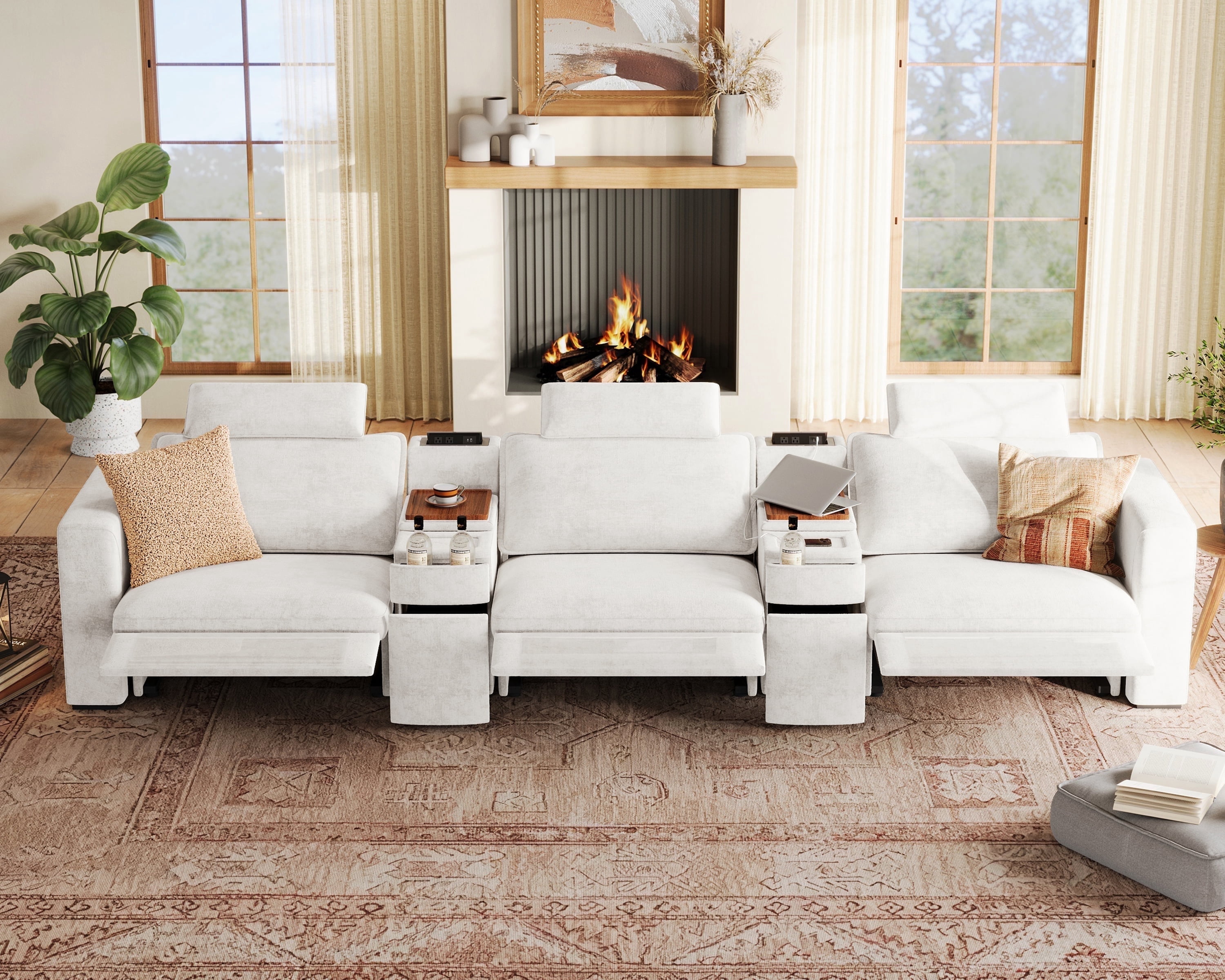 BEDEEP 152.4'' Power Recliner Sofa with Headrest Console, Modular Cloud ...