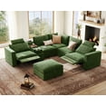 thumbnail image 1 of BEDEEP 133.9'' Power Recliner Sofa with Headrest Console, Modular Cloud Sectional Chenille Reclining Couch with Storage Ottoman Chaise, Convertible 6-Seater Sofa Couch for Living Room RV, Green, 1 of 12