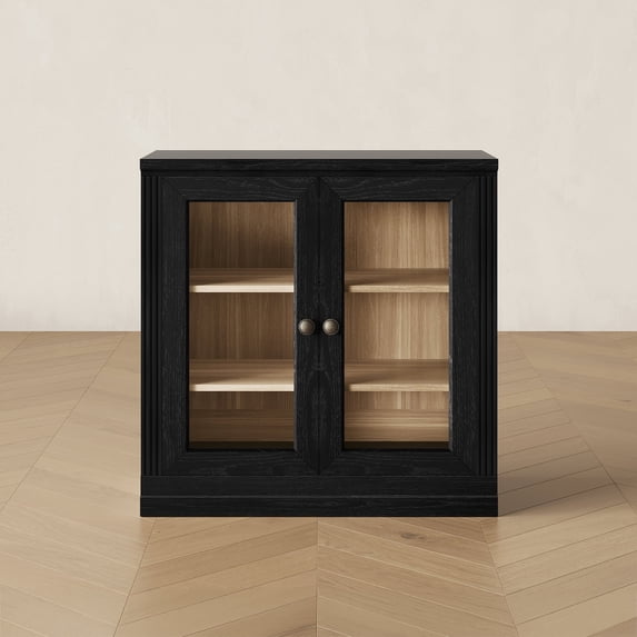 BEDEEP Storage Cabinet with Acrylic Doors & Shelves, Modular Fluted Sideboard Buffet Cabinets, Small Coffee Bar Kitchen Pantry, Modern Media Console Cabinet for Living Room, Bedroom, Black