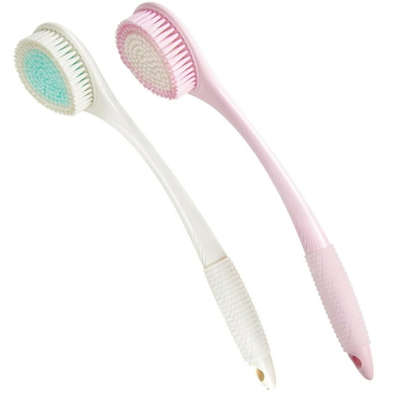 BEDELITE Back Bath Brush Long Handle for Shower of 2, 16.4" long Shower Brush for Men & Women(2 Pack, Ivory & Pink)