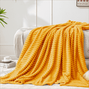 BEDELITE Fleece Blanket - 3D Ribbed Jacquard Yellow Throw Blanket Lightweight Warm Cozy Soft Fuzzy Blankets All Seasons Suitable 50x60 inches
