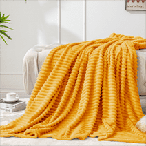 BEDELITE Fleece Blanket - 3D Ribbed Jacquard Yellow Throw Blanket Lightweight Warm Cozy Soft Fuzzy Blankets All Seasons Suitable 50x60 inches