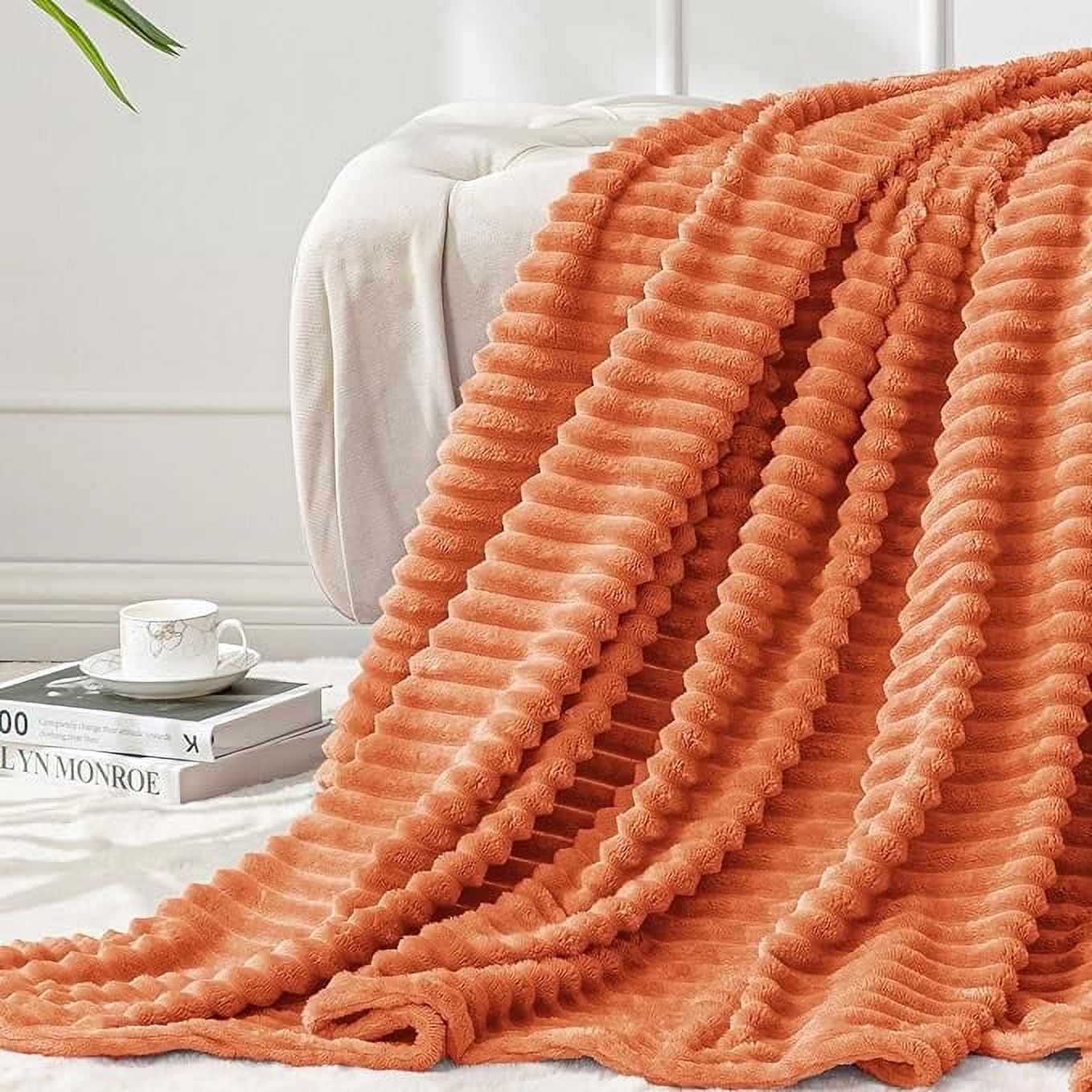 BEDELITE Fleece Blanket Orange Throw Blanket for Couch - 3D Ribbed Jacquard Cozy, Fuzzy, Fluffy, Plush Throw Blankets for Bed, Sofa 50x60 inches - Walmart.com