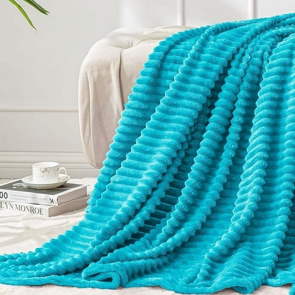 BEDELITE Fleece Blanket Twin Size 3D Ribbed Jacquard Cozy, Fluffy, Plush Lightweight Throw Blankets for Couch, Bed, Sofa(Caribbean Sea, 60x80 inches)