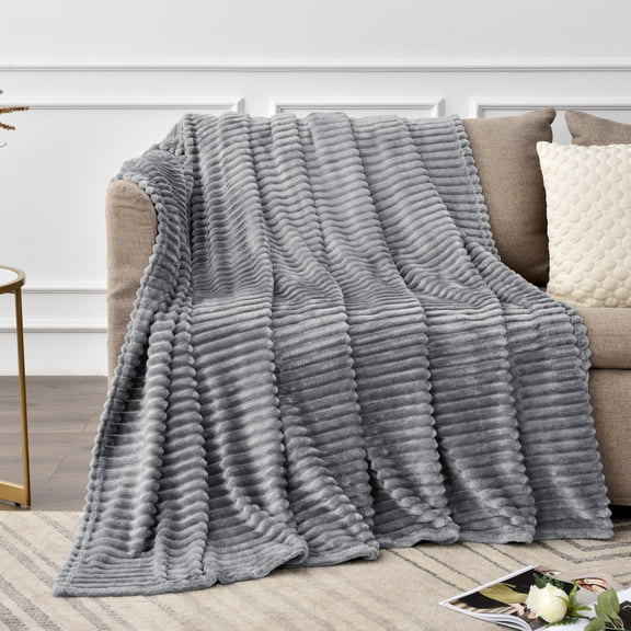 BEDELITE Fleece Blanket Twin Size 3D Ribbed Jacquard Cozy, Fluffy, Plush Lightweight Throw Blankets for Couch, Bed, Sofa(Grey, 60x80 inches)
