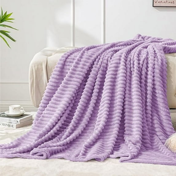 BEDELITE Fleece Blanket Twin Size 3D Ribbed Jacquard Cozy, Fluffy, Plush Lightweight Throw Blankets for Couch, Bed, Sofa(Lavender, 60x80 inches)