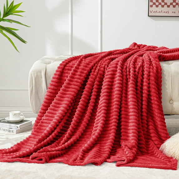 BEDELITE Fleece Blanket Twin Size 3D Ribbed Jacquard Cozy, Fluffy, Plush Lightweight Throw Blankets for Couch, Bed, Sofa(Red, 60x80 inches)