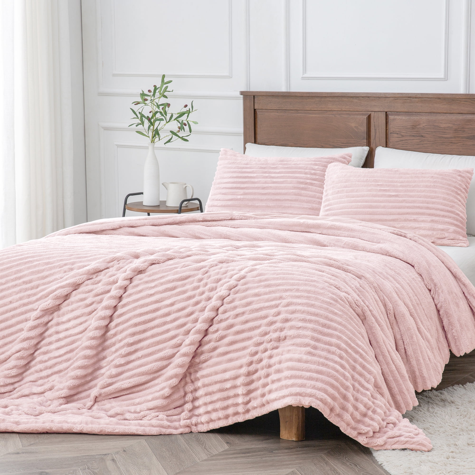 BEDELITE Fleece Queen Comforter Set -Super Soft & Warm Fluffy Pink ...